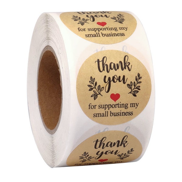1.5" 2" Thank You for Supporting My Small Business Stickers, for Bags, Boxes, Tissue, Ideal for Crafters & Online Sales, 500 Labels Per Roll