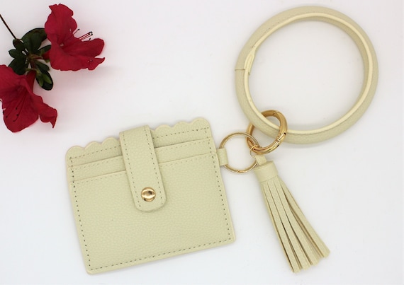 1pc Pu Leather Tassel Bracelet Keychain Wallet Id Holder Key Ring Bag |  SHEIN