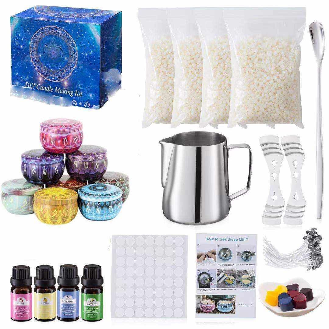 We Make Candle Kit Complete DIY Beginner Set ,soy Wax With 6 Rich Scented  Fragrance Oil, 6 Color Candle Dye, Pot, Wicks, Tins and More 