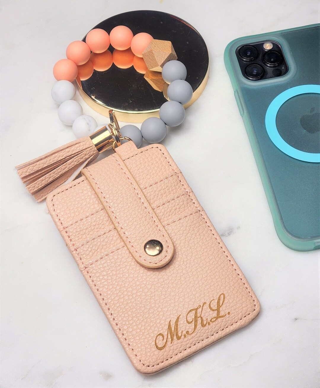 Keychain Wallet Wristlet, ID Card Holder Purse, Key Chain, Personalized