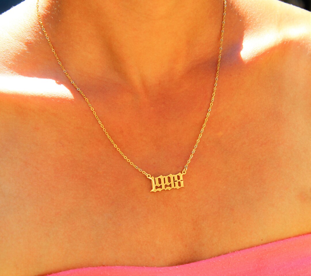 Year Necklace Custom Number Old English Birthday Anniversary Gift Birth