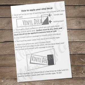 Printable Vinyl Decal Application Instructions - Printable Care Card, Etsy Shop Supplies