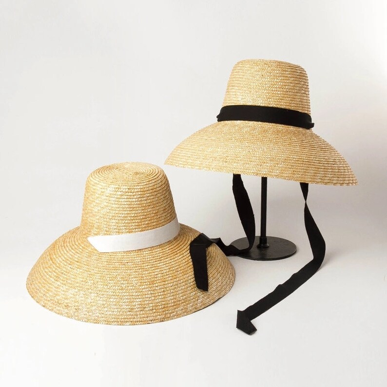 Bowl Shape Large Size Brim Black Band Straw Hat Women Sun Hat Etsy