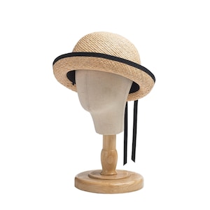 Ribbon-wrapped Bowknot Raffia Straw Bowler Hat, Straw Hat Kids, Outdoor Sun hat Toddler, Handmade Natural Round-top Cap
