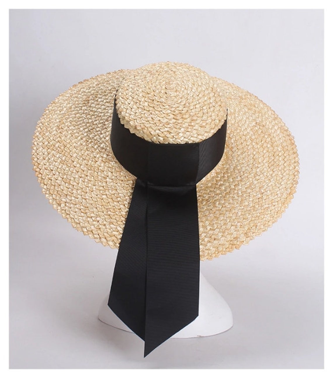 Large Size Brim 15cm/11cm Wide Black Ribbon Wheat Straw Hat | Etsy