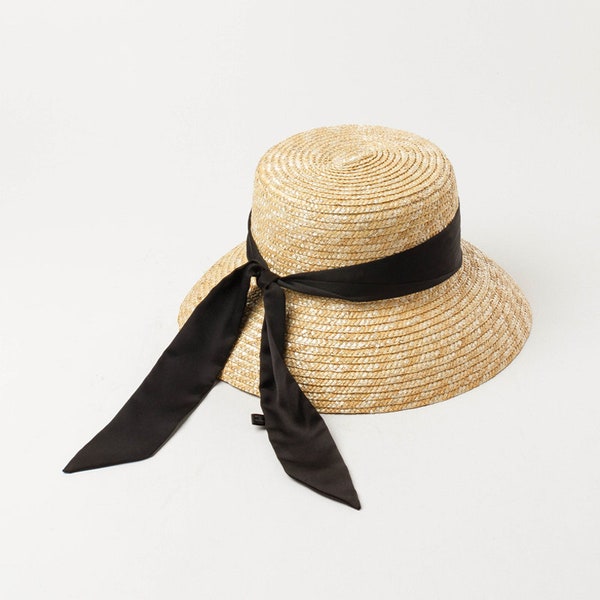 Chapeau de paille de filles/chapeau simple de plage de paille de blé/chapeau de paille avec ruban pour des enfants