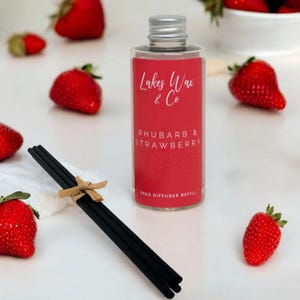 Rhubarb and Strawberry Diffuser Refill & Reeds | Long Lasting, Highly Fragranced | Vegan and Cruelty Free Home Fragrance