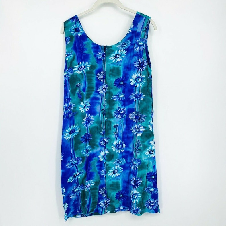 Jams World Women Vintage Hawaiian Print Sleeveless Dress w Pockets Blue Small