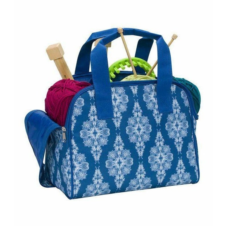 Everything Mary Women Zip Around Knitting Tote Storage Bag Blue NEW