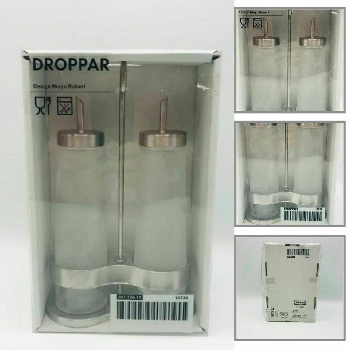 Ikea Droppar Oil & Vinegar Glass Set Silvertone Dispenser Set Etsy
