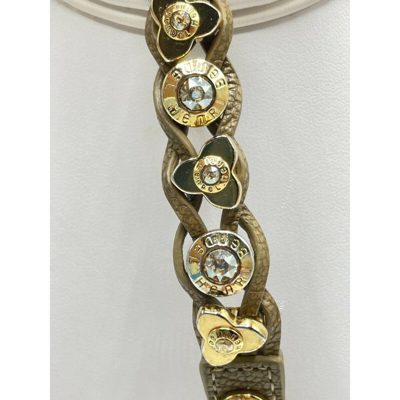 Henri Bendel Women/'s Leather Rivet /& Crystal Logo Snap Bracelet Jewelry Brown