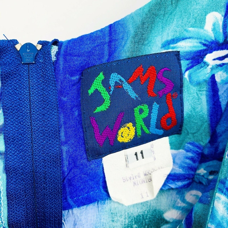 Jams World Women Vintage Hawaiian Print Sleeveless Dress w Pockets Blue Small