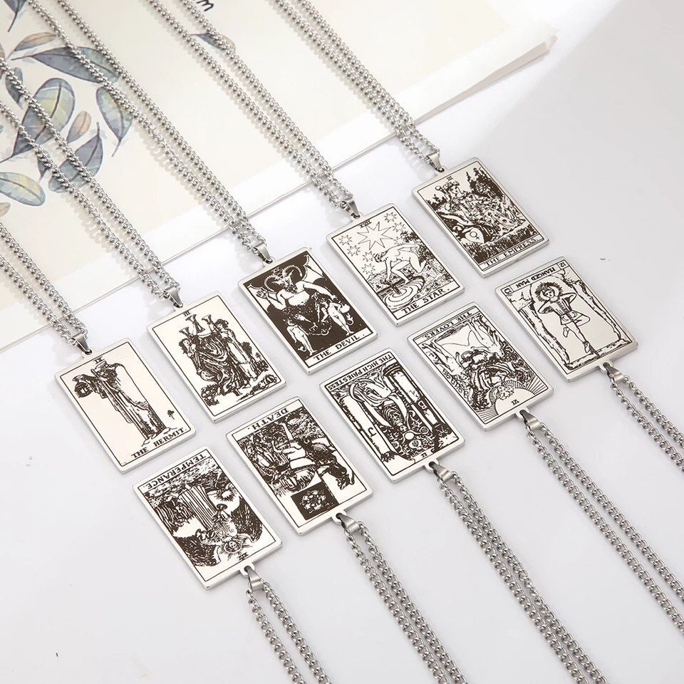 Tarot Cards Major Arcana Necklace Stainless Steel Jewelry Pendant Nec…