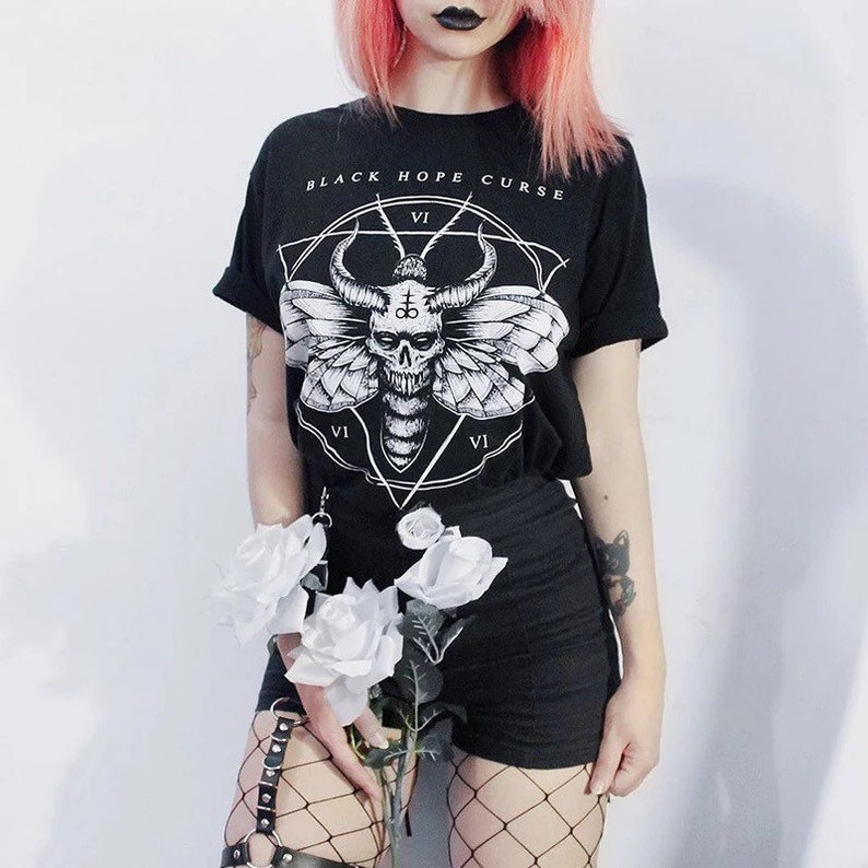 T-shirt with moth print Casual Gothic T-shirt with print. 