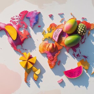 Carte monde avec des fruits