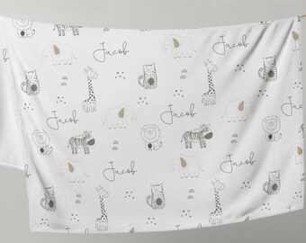 Personalized Jungle Safari Baby Blanket, Giraffe Baby Shower, Neutral Baby Shower, Woodland Creatures Blanket, Woodland Nursery
