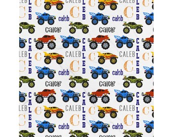 Monster Truck Custom Blanket, Monster Truck Kid Gift, Baby Shower, Custom Boy Nursery, Personalized Minky Name Blanket, Toddler Birthday