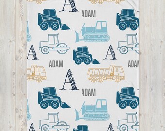 Personalized Construction Kids Blanket, Construction Baby Shower Theme, Custom Work Truck Name Blanket, Dump Truck Kids Blanket