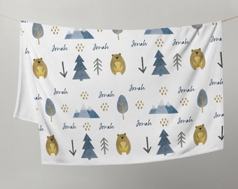 Personalized Woodland Animals Baby Blanket, Baby Bear Blanket, Forest Animals, Woodland Creatures Blanket, Woodland Nursery