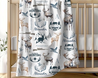 Hunting Personalized Baby Blanket, Hunting Kid Gift, Kids Name Blanket, Hunting Baby Shower, Toddler Blanket, Hunting Themed Birthday