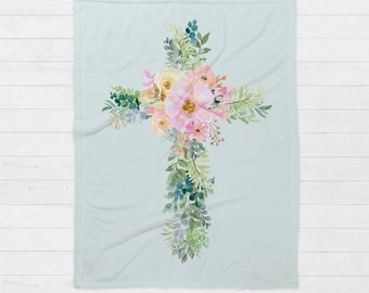 Watercolor Cross Christian Blanket, Prayer Blanket, Christian Gift, Faith Based Gift, Encouragement Gift, Gift For Mom, Sympathy, Chemo