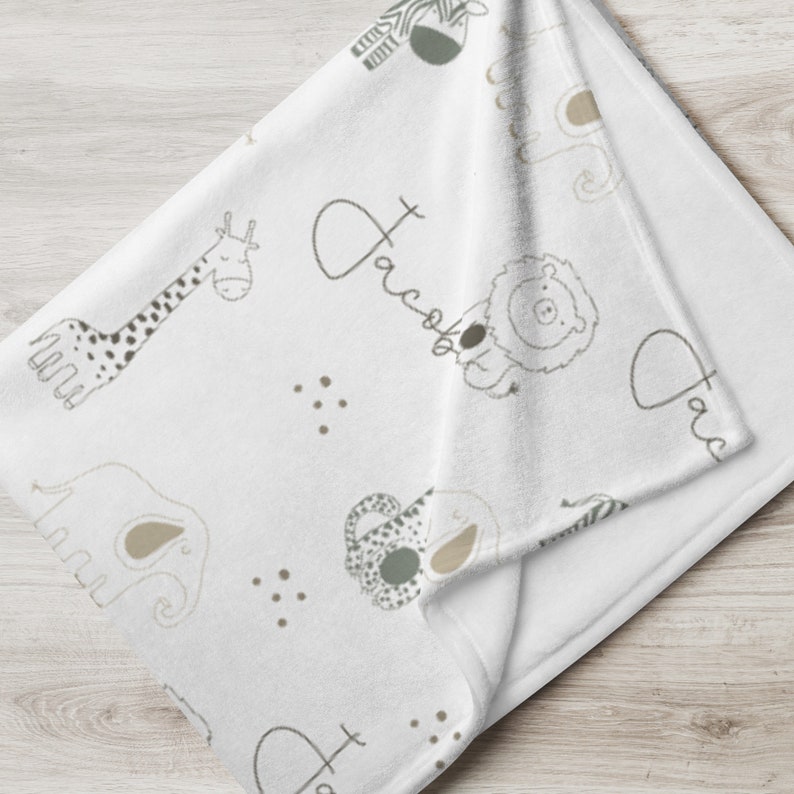 Personalized Jungle Safari Baby Blanket, Giraffe Baby Shower, Neutral ...