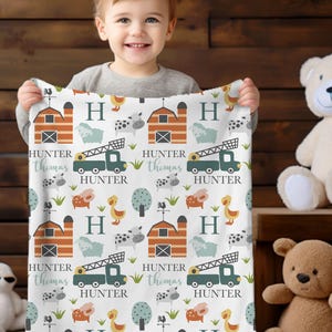 Farm Baby Blanket with Name, Personalized Farm Swaddle, Farm Themed Birthday Gift, Farm Nursery Theme, Cow Barn Horse Blanket, Newborn