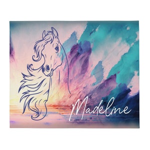 Horse Blanket Personalized, Horse Lovers Gift, Horse Birthday Gift, Custom Name, Horse Blanket For Girls, Kids Name Blanket