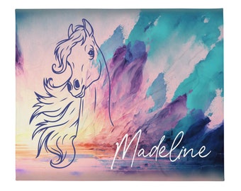 Horse Blanket Personalized, Horse Lovers Gift, Horse Birthday Gift, Custom Name, Horse Blanket For Girls, Kids Name Blanket
