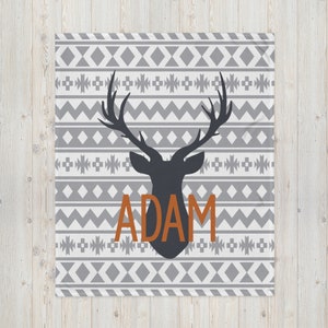 Custom Baby Blanket, Personalized Baby Boy Blanket, Boy Deer Blanket, Deer Baby Name Blanket, Hunting Blanket, Woodland, Antler, Gift