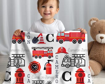 Fire Truck Personalized Baby Blanket, Firefighter Blanket, Custom Firefighter Gift, Fire Truck Kid Blanket, Firefighter Baby Shower