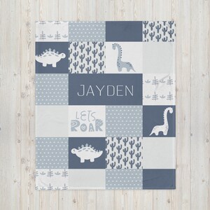Dinosaur Blanket, Personalized Dinosaur Gift, Custom Baby Name Blanket, Dinosaur Gift, Boy Swaddle, Receiving, Toddler Boy Gift, Baby Shower