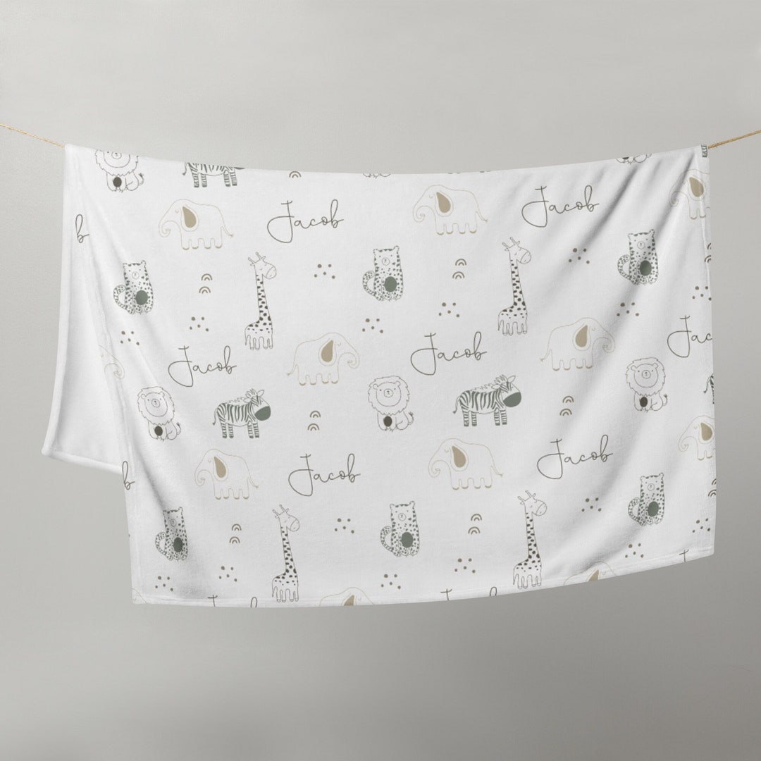 Personalized Jungle Safari Baby Blanket, Giraffe Baby Shower, Neutral ...