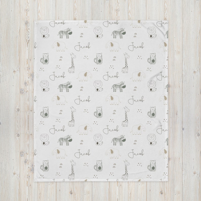 Personalized Jungle Safari Baby Blanket, Giraffe Baby Shower, Neutral ...