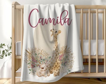 Boho Floral Personalized Baby Blanket, Pink Boho Name Blanket, Custom Baby Name Blanket, Boho Baby Shower, Baby Girl Shower Gift, Newborn