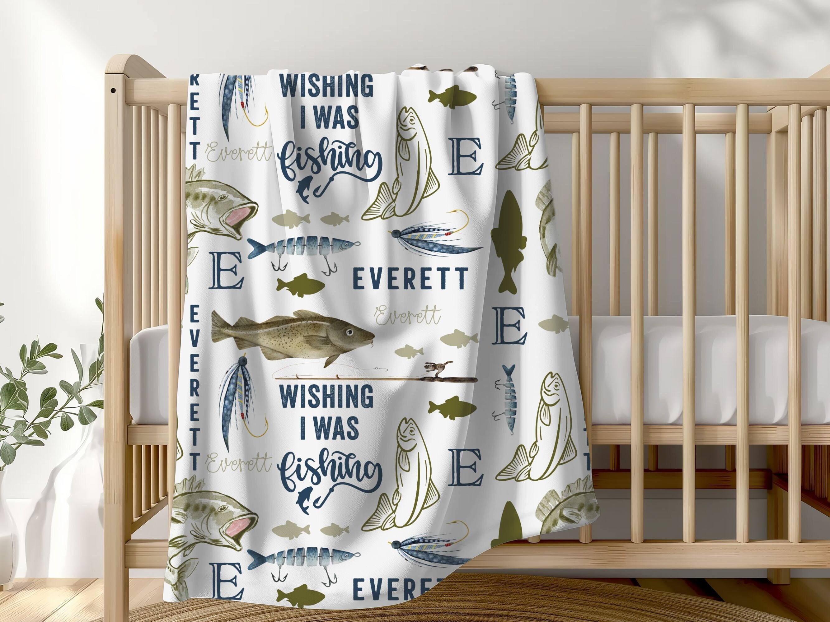 Fishing Christmas Personalized Baby Blanket, Fishing Kid Gift, Kids Name Blanket, Fishing Baby Shower, Toddler Blanket, Fishing Birthday