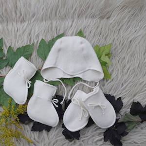 Presente de chá de bebê, Conjunto de presente para bebê recém-nascido, Botinhas, luvas e chapéu para bebê, Lã merino, Roupa de volta para casa, Presente para menino, Presente para menina