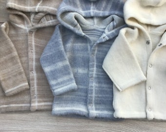 Sweat à capuche bébé en laine mérinos Pull bébé Veste bébé Vêtements bébé en laine Laine mérinos bio Haut unisexe enfant Vêtements bébé bio