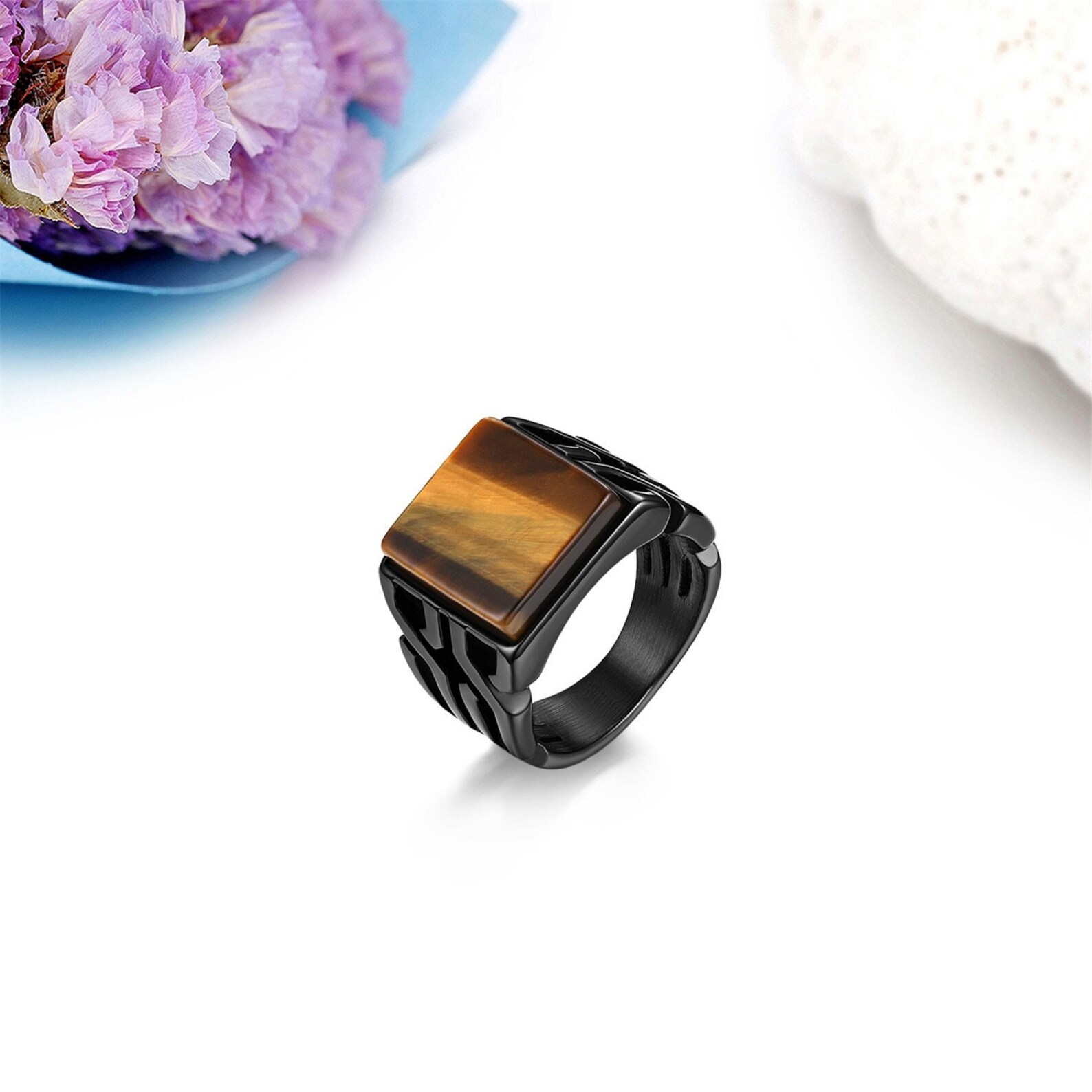 Men's Tiger Eye Ring Stainless Steel Ring Black Tiger Etsy