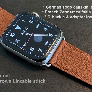 German Togo calfsikin Apple watch strap with the most comfortable D buckle, free engraving, anniversary gift, personalized gift
