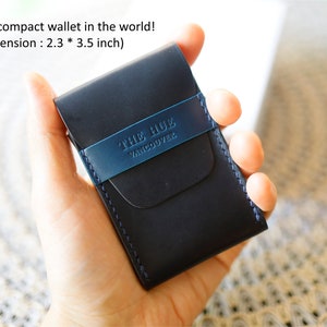 La cartera de tarjetas HUE Bermuda, cartera compacta, cartera personalizada, 100% cosida a mano, cartera minimalista, brida inglesa Sedgwick/cuero Buttero