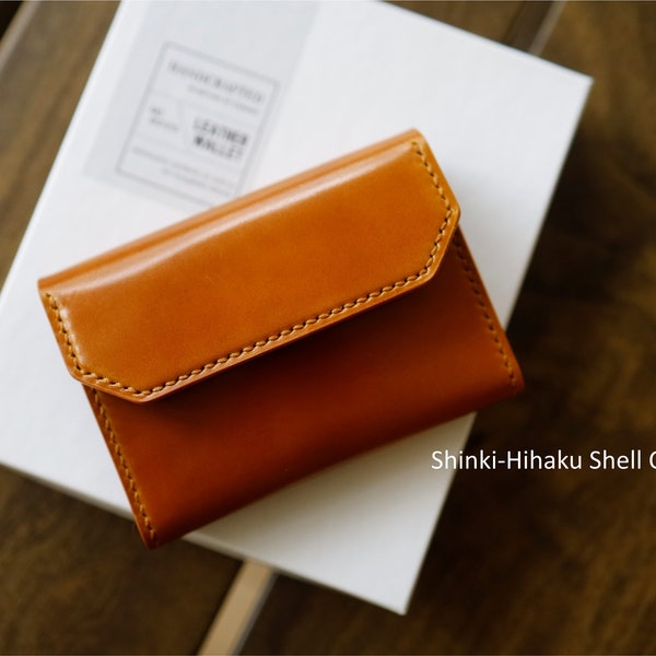 Shinki-Hikaku Shell Cordovan Business Card Holder, 100% Hand Stitch, Full grain leather, Bespoke Handmade Business Card Holder