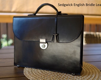 The HUE Briefcase 'Robson', Sedgwick English Bridle Leather Briefcase, Handmade Briefcase, Laptop Briefcase, Business bag