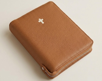 Custom Zippered Togo Leather Bible Cover, Personalized Sleek Leather Bible Case, Minimalist Zippered Book Pouch, Luxury Gift for Pastor