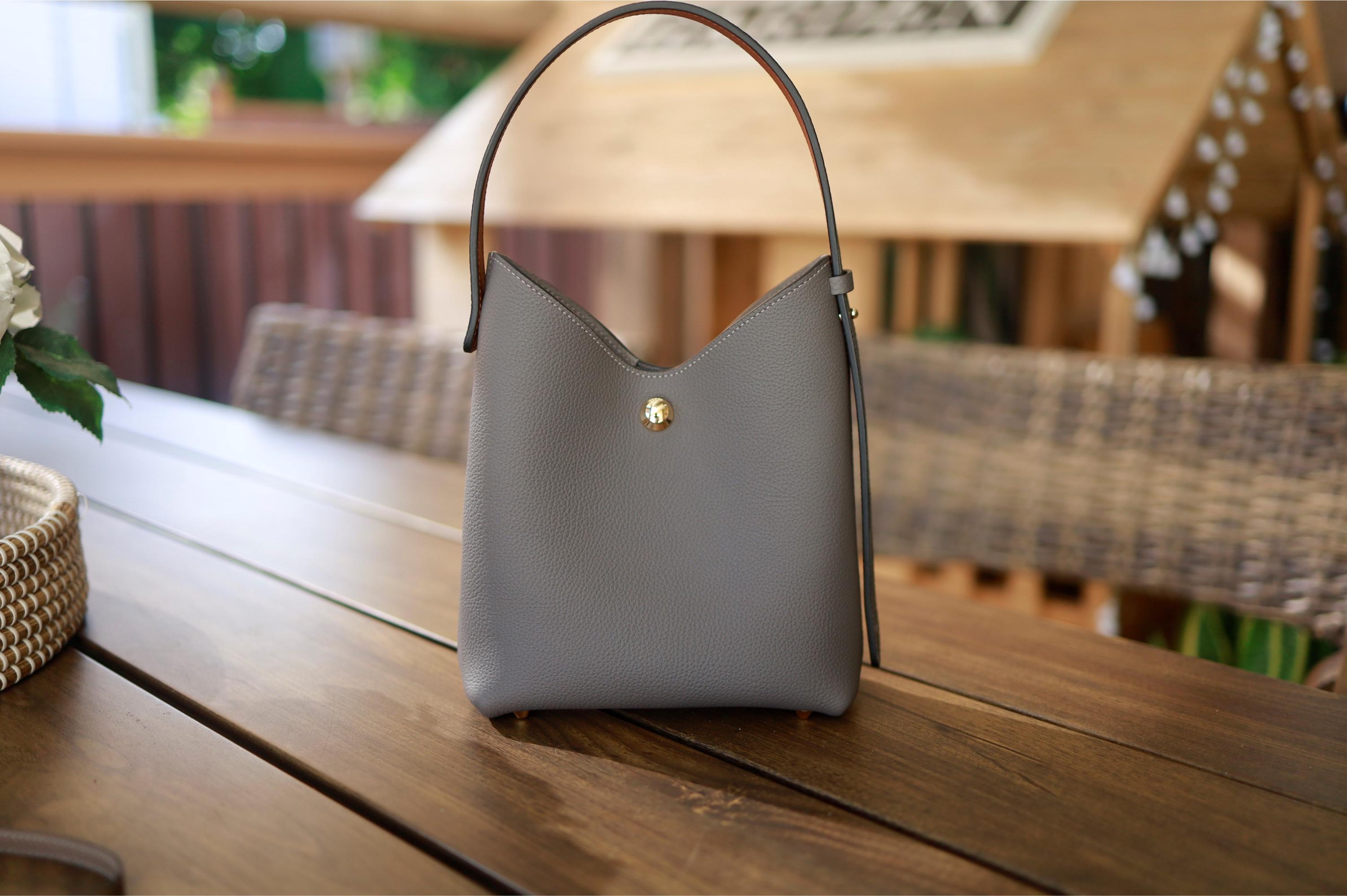 The Hue Shoulder Bag, German Togo Leather, Handmade Bag