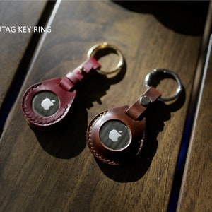 Horween Chromexcelレザー製Apple Airtagホルダー、Airtagキーリング、Airtagレザーケース、Airtagキーチェーン、Airtagケース。Airtagカバー