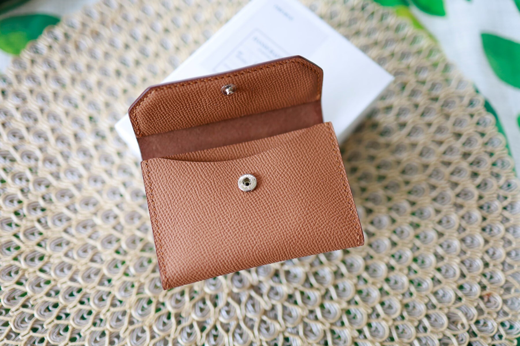 HERMES Bastia Etoupe Coin Purse Beige Leather Brown Vintage coin