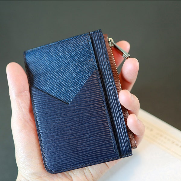 Porte-cartes en cuir de qualité supérieure Epi/Tigar, portefeuille de type fermeture éclair, portefeuille minimaliste, portefeuille long, portefeuille minimaliste. Cadeau en cuir fait main.