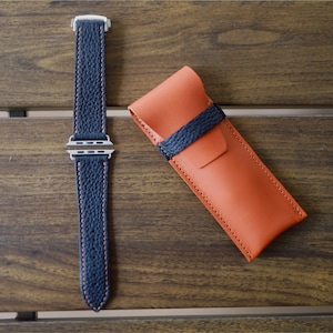 Apple watch strap with the most comfortable D buckle, German Togo Leather, Initial engraving, anniversary gift