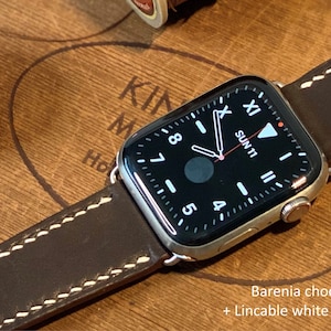 French Barenia Apple watch strap with comfortable D buckle and leather case, free engraving, anniversary gift, personalized gift, Handmade